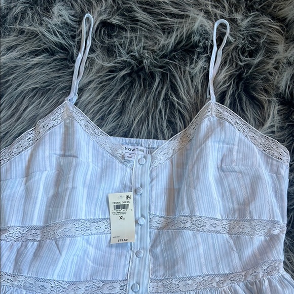 New White Lace Trim Striped Dress - Picture 3 of 16